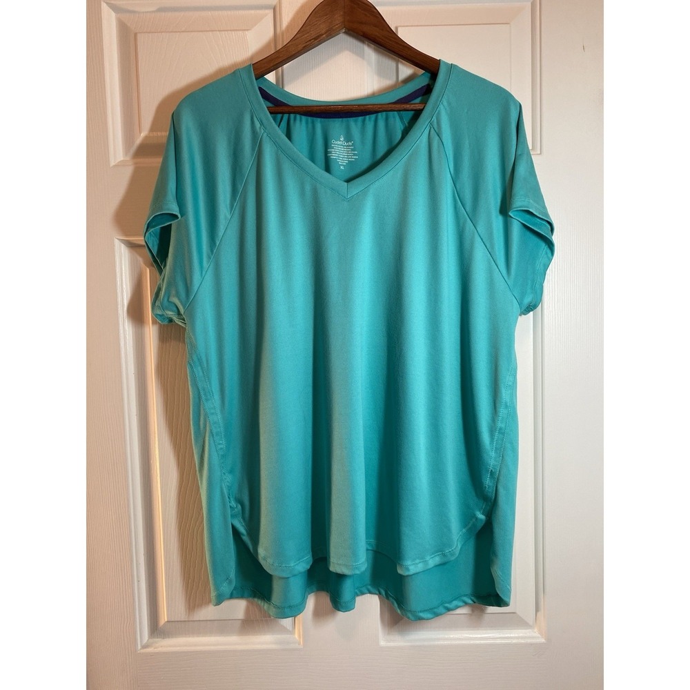 Cuddl Duds Women's Aqua‎ Blue V Neck Short Sleeve Top XL